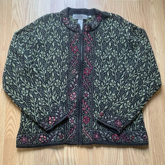 Nomadic Traders Women's Cardigan Sweater Floral Full Zip Ramie Cotton Size XL - Picture 1 of 10